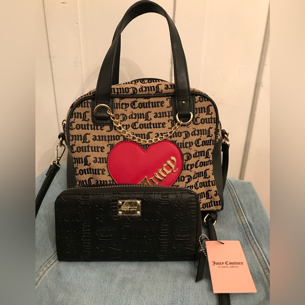 Juicy Couture Cross my heart Black Gothic handbag matching Juicy Couture wallet